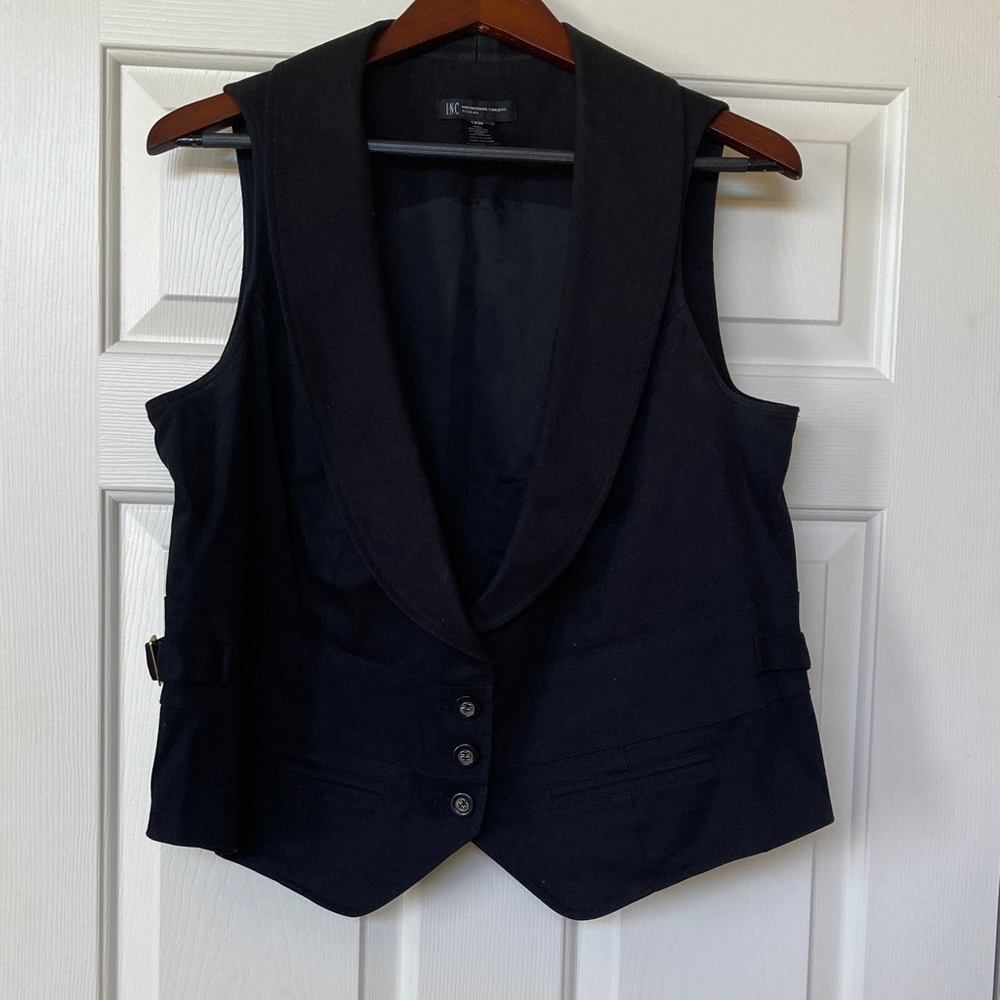 INC International Concepts Black Denim Buttoned Vest